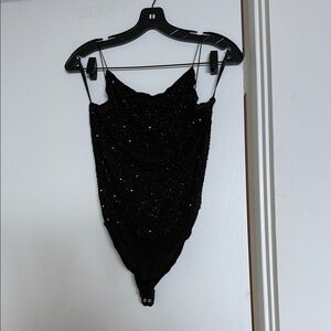 Donna Karan Black Sequin & Beaded Bodysuit